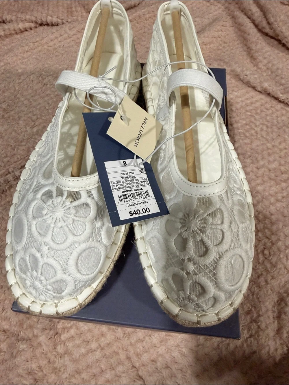 Universal Thread White Floral Lace Espadrille Flats with Elastic Strap